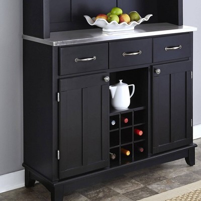Black Hardwood Buffet with Hutch and Stainless Steel Top