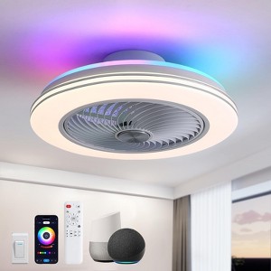 Ludomide 19.7" Low Profile Ceiling Fan with Dimmable RGB-LED Lights, Remote/App/Voice Controls, Smart Bladeless for Living Room & Bedroom - 1 of 4
