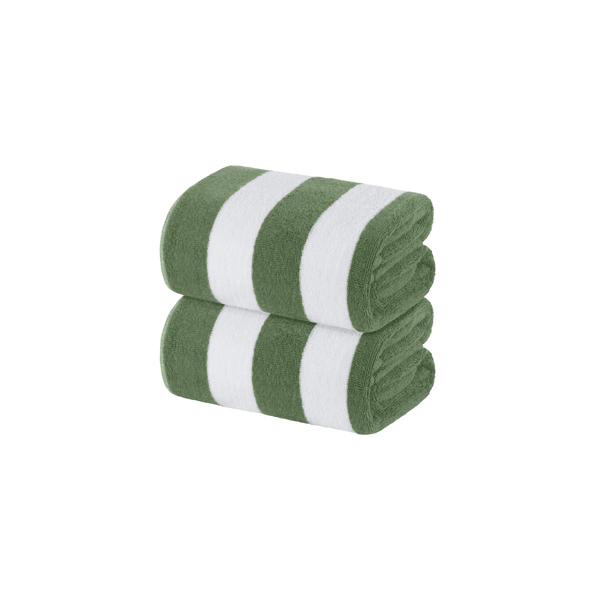 White Classic 100% Cotton Cabana Striped Oversized Beach Towels Set of 2 - 35x70" Green