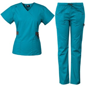 Medgear 12-Pocket Women's Scrub Set with Silver Snap Detail & Contrast Trim - 1 of 4