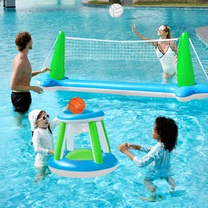 Joyfy Inflatable Volleyball Net & Basketball Hoop Pool Float Set with Balls - Perfect Summer Pool Games for Kids & Adults Beach Parties & Backyard Fun - 1 of 4