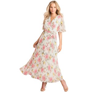white christmas dresses Duntery Bridesmaid Dress Ruffles Flutter Sleeves Chiffon Long Slit Dress, Gold main image 0