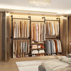 Besiost 84"-128" Metal Pipe Clothing Rack Wall Mounted , Garment Rack - 1 of 4