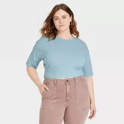 Women's Plus Size Tie Back Short Sleeve Cropped T-Shirt - Universal Thread™ Blue 4X