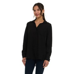 Canada Weather Gear Women’s Linen Long Sleeve Button-Down Shirt – Lightweight Casual Collared Top with Pocket - 1 of 4