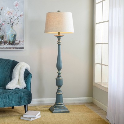 Avignon Blue and White 64" 3-Way Floor Lamp with Fabric Shade