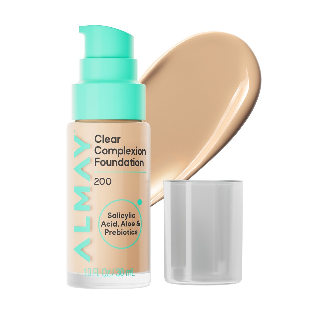 Almay Clear Complexion Foundation for Acne-Prone Skin, Vegan - 200 - 1 fl oz: Medium Coverage, Semi-Matte, Liquid, Paraben-Free