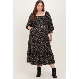Pinkblush Black Floral Smocked Long Sleeve Maternity Plus Maxi Dress - 1 of 3