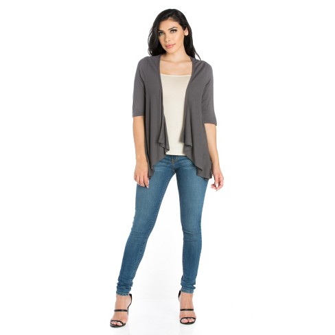 24seven Comfort Apparel Womens Regular Fit Three Quarter Sleeve Open Shrug  - Gray Small : Target