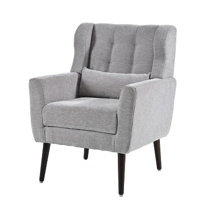 Vynxaria 19.69 Inch Freestanding Modern Accent Chairs, Blackish Green Cushioned Armrests, Pillow, Solid Wood Legs, Suited for Living Room & Bedroom