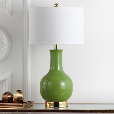 Kiwi Green Ceramic Gourd Table Lamp with White Shade
