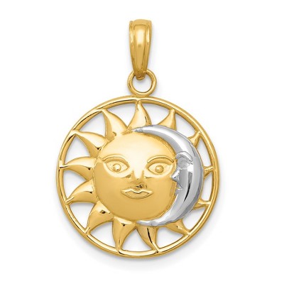Black Bow Jewelry 14k Yellow Gold & White Rhodium 17mm Sun and Moon Circle Pendant