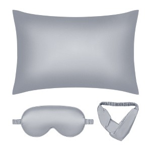 Unique Bargains Hair Skin Eye Mask Hair Band Envelope Breathable Satin Pillowcase Set Queen 20"x30" - 1 of 4