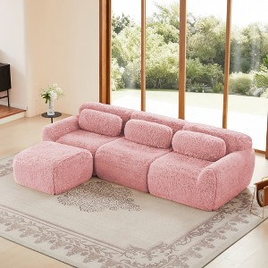 L-Shaped Sectional Sofas with Throw Pillows, 32D High-Density Sponge, and Movable Ottoman - 1 of 4
