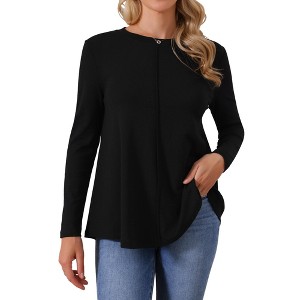 INSPIRE CHIC Women's Fall Winter Long Sleeve Crew Neck Stylish Curved Hem Tunic Tops - 1 of 4