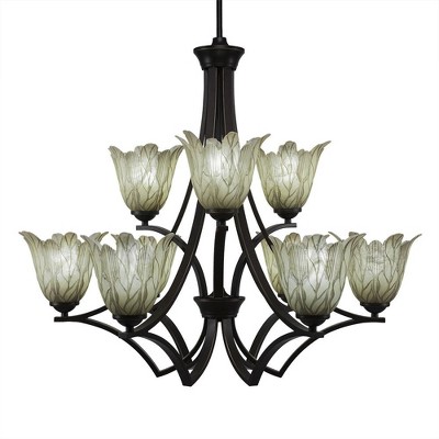 Toltec Lighting Zilo 9 - Light Chandelier in  Dark Granite with 7" Vanilla Leaf Shade