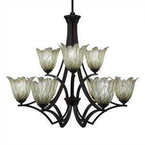 Toltec Lighting Zilo 9 - Light Chandelier in  Dark Granite with 7" Vanilla Leaf Shade - 1 of 1