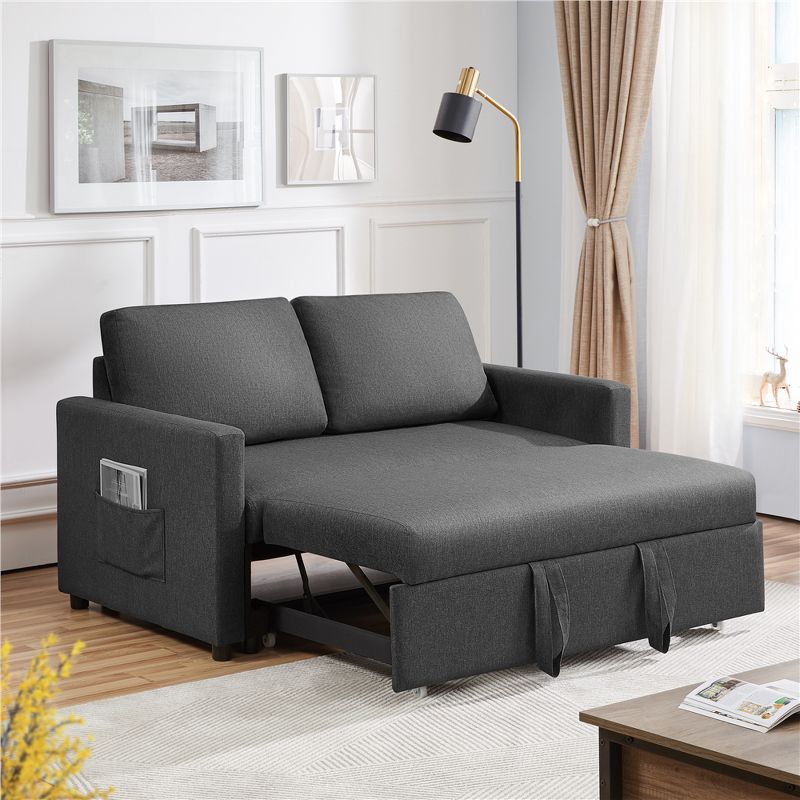 Yaheetech Convertible Sofa Loveseat with Pull-out Trundle Lounge-Dark Gray, 2 of 10