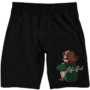 Lofi Girl Girl With Headphones Men's Black Sleep Pajama Shorts - 1 of 4