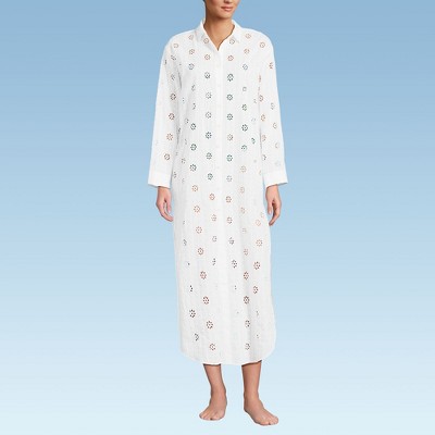 Lands' End Women's Eyelet Button Down Maxi Cover-up Dress - Large - White