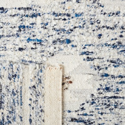 Ivory and Blue Hand-Knotted Wool Shag Rug, 4' x 6'