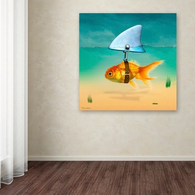 Mark Ashkenazi Goldfish with Shark Fin Abstract Canvas Art, 14" x 14"