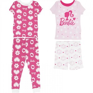 Kids Barbie Floral Logos 4-Piece Pajama Set - Toddler 3T - 1 of 4