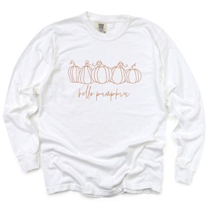 Simply Sage Market Hand Drawn Hello Pumpkin Garment Dyed Long Sleeve - 1 of 4