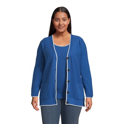 Lands' End Women's Plus Size Fine Gauge Cotton Cardigan And Tank ...