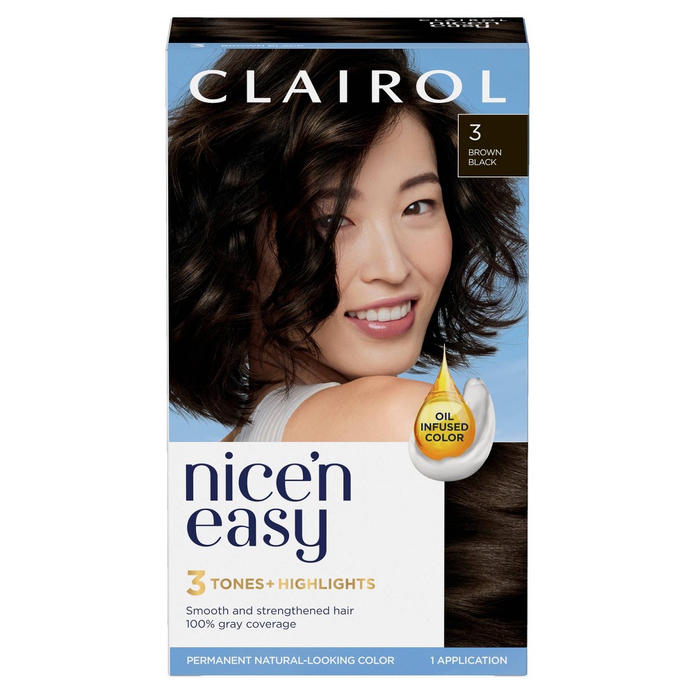 Clairol Nice'n Easy Permanent Hair Color Dye Cream Kit - 3 Brown Black: Hair Coloring, Moisturizing, Shine Enhancing, Tone Correction