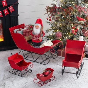 YOOCOZZ Trendy Household Christmas Decoration- Iron Red/Black Sleigh, Distressed Xmas Santa Sleigh, Assembly Required Easily, Holiday Accessory deco - 1 of 4