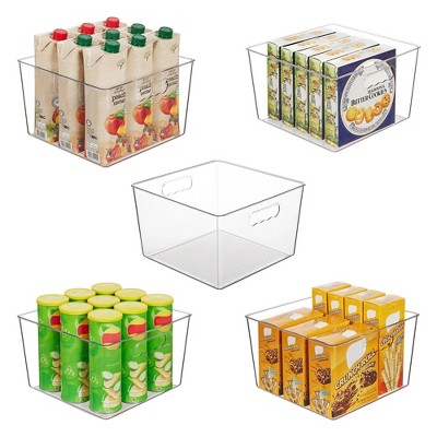 LunaLulinlk 5 Pcs Extra Large Clear Plastic Storage Bins,11x11 Cube Acrylic Organizer Square Containers with Handle