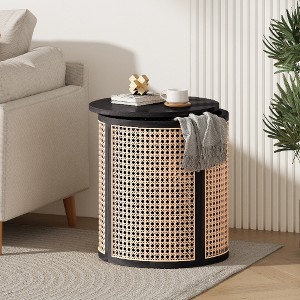 Lyngins Natural Wood Outdoor Side Table with Storage, 15.7” Round End Table, Hollow Woven Side Table, Indoor/Outdoor Small Table for Garden/Balcony - 1 of 4