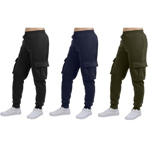 Blue Ice Women's Loose Fit Fleece Jogger Sweatpants with Velcro Cargo Pockets-3 Pack - 1 of 4