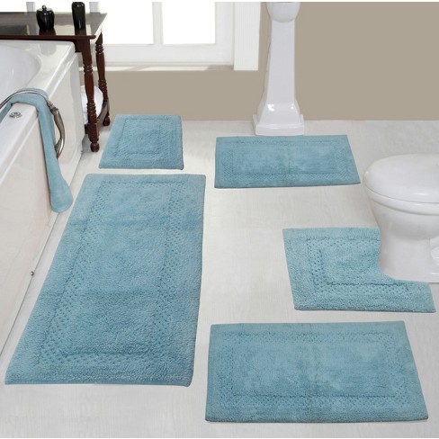 Set of 5 Classy Bathmat Collection Aqua Cotton Tufted Bath Rug - Home  Weavers