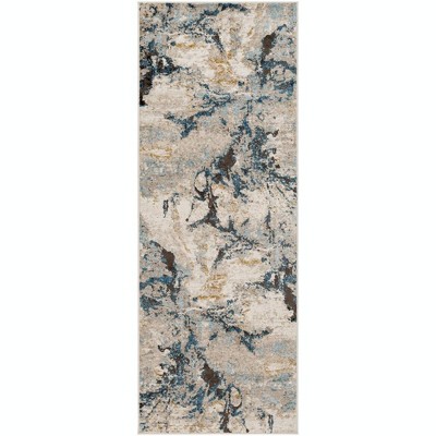 Mark & Day Majorie 2'7"x7'3" Runner Woven Indoor Area Rugs Beige/Dark Teal: Modern Marble Pattern, Stain-Resistant, Indoor Use