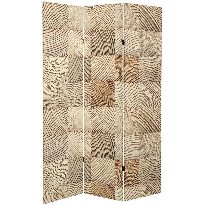 6&#34; Double Sided Pale Wood Pattern Canvas Room Divider Brown - Oriental Furniture, 4 of 10