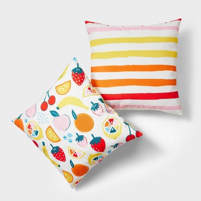 2ct Outdoor Pillow All Over Fruit Print/Stripe - Sun Squad™
