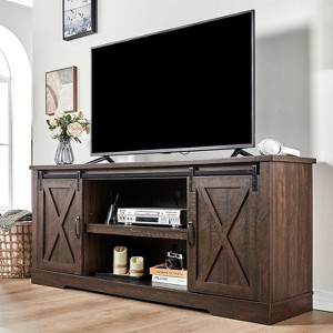 AMERLIFE 66" Farmhouse TV Stand for 75 Inches TVs, Entertainment Center with Sliding Barn Door, Reclaimed Barnwood - 1 of 2