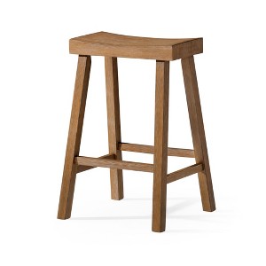 HomeRoots 27" Natural Solid Wood Backless Counter Height Bar Chair - 1 of 4