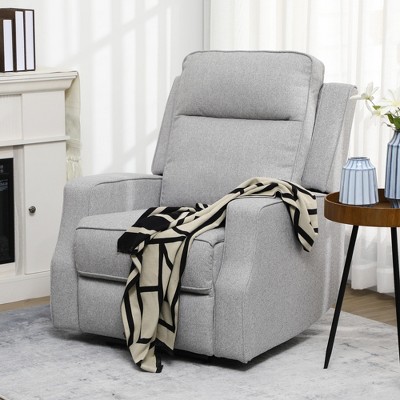 Gray Linen Electric Recliner with USB Charging Port