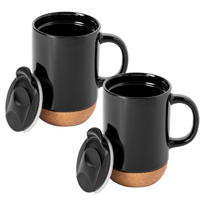 Gibson Home Modani 2-Pack Large 16.5oz Ceramic Mug Set w/ Removable Cork Bottom and Lid