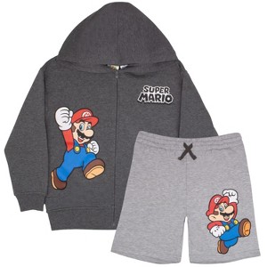 Super Mario Bros Big Boys 2-Piece Zip-Up Hoodie and Shorts Bundle Set - Gray, 8 - 1 of 4