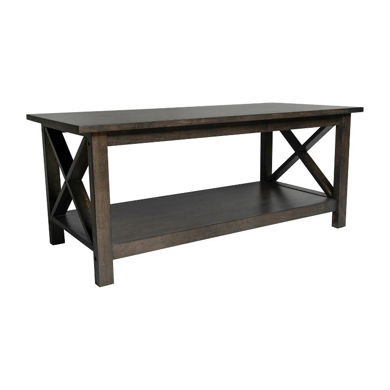 Emma and Oliver Solid Wood Farmhouse Style Coffee Table with Storage Shelf, 1 of 11