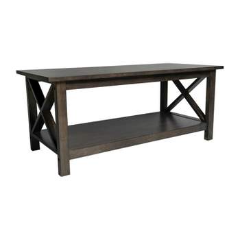 Emma and Oliver Solid Wood Farmhouse Style Coffee Table with Storage Shelf