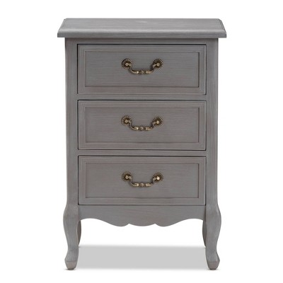 Gray Fir and Engineered Wood 3-Drawer Nightstand with Cabriole Legs