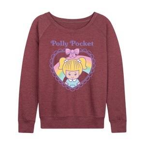 Women's - Polly Pocket - Polly Pocket Heart Lightweight French Terry Wide Neck Long Sleeve Shirt - 1 of 4
