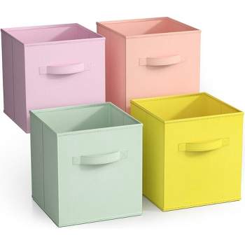 Sorbus 11 Inch 4 Pack Foldable Fabric Storage Cube Bins with Handles - for Organizing Closet, Nursery, Playroom, and More (Bright Pastel Colors)