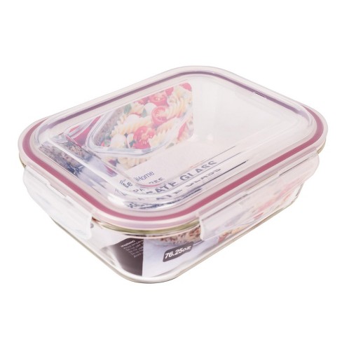 Lexi Home Rectangle 76.25 Oz. Glass Food Storage Container With Red ...