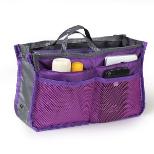 iMountek Women Lady Travel Insert Handbag Organiser Makeup Bags Toiletry Purse Liner w/Hand Strap Purple - 1 of 3
